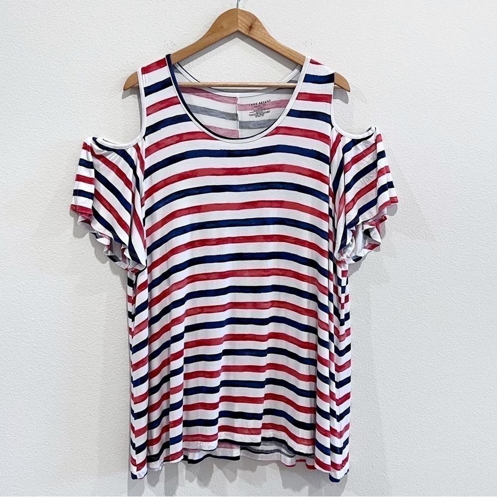 Lane Bryant Red White and Blue Stripes Cold Shoulder Swing Tee Size 22/24